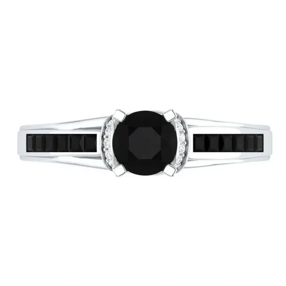 New 925 Silver Round Cut black Sapphire Ring - Picture 2 of 2